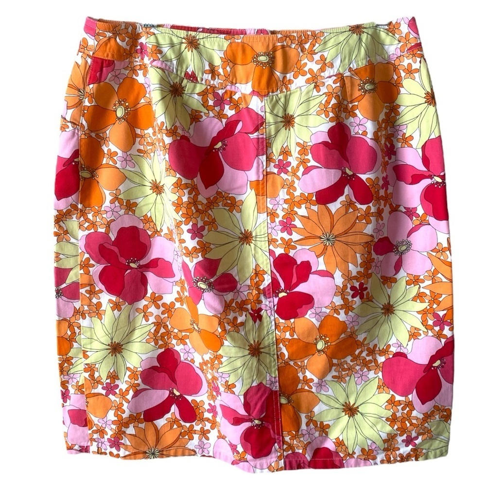 Talbots Women Straight Pencil Skirt Multi Colored Floral Print Cotton Blend 12 - Picture 2 of 8